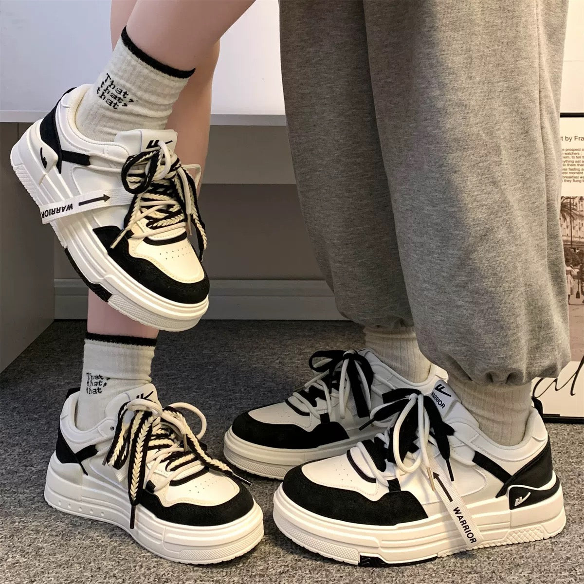 Pull back black and white panda couple shoes 2023 autumn popular thick-soled versatile sneakers ins Korean style casual white shoes