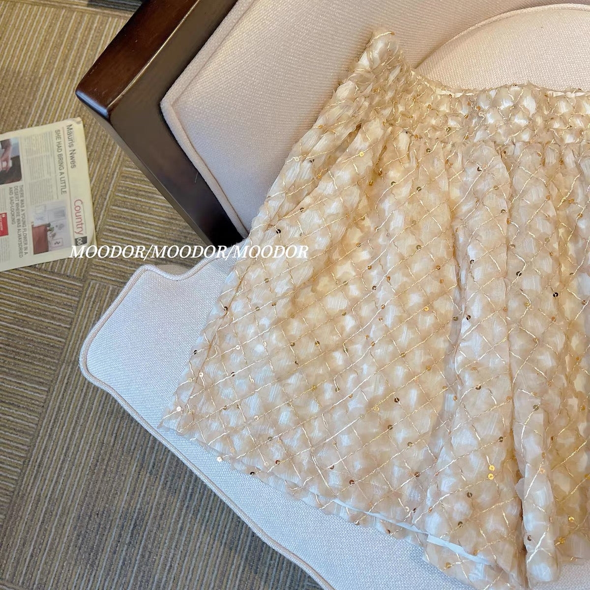 Xiaoxiangfeng sequined wide-leg shorts women's summer 2023 new small elastic waist slim high waist casual A-line pants