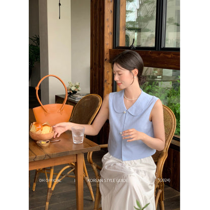 DH OFFICIAL Big Flower [Windsor College] Simple Korean Style Temperament Doll Collar Shirt White Skirt