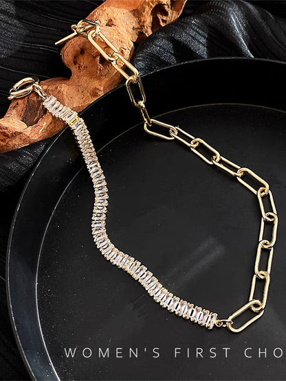 South Korea's Dongdaemun Cold Wind Design Zircon Stitching Necklace Simple Fashion Net Red Temperament Personality Trendy Necklace