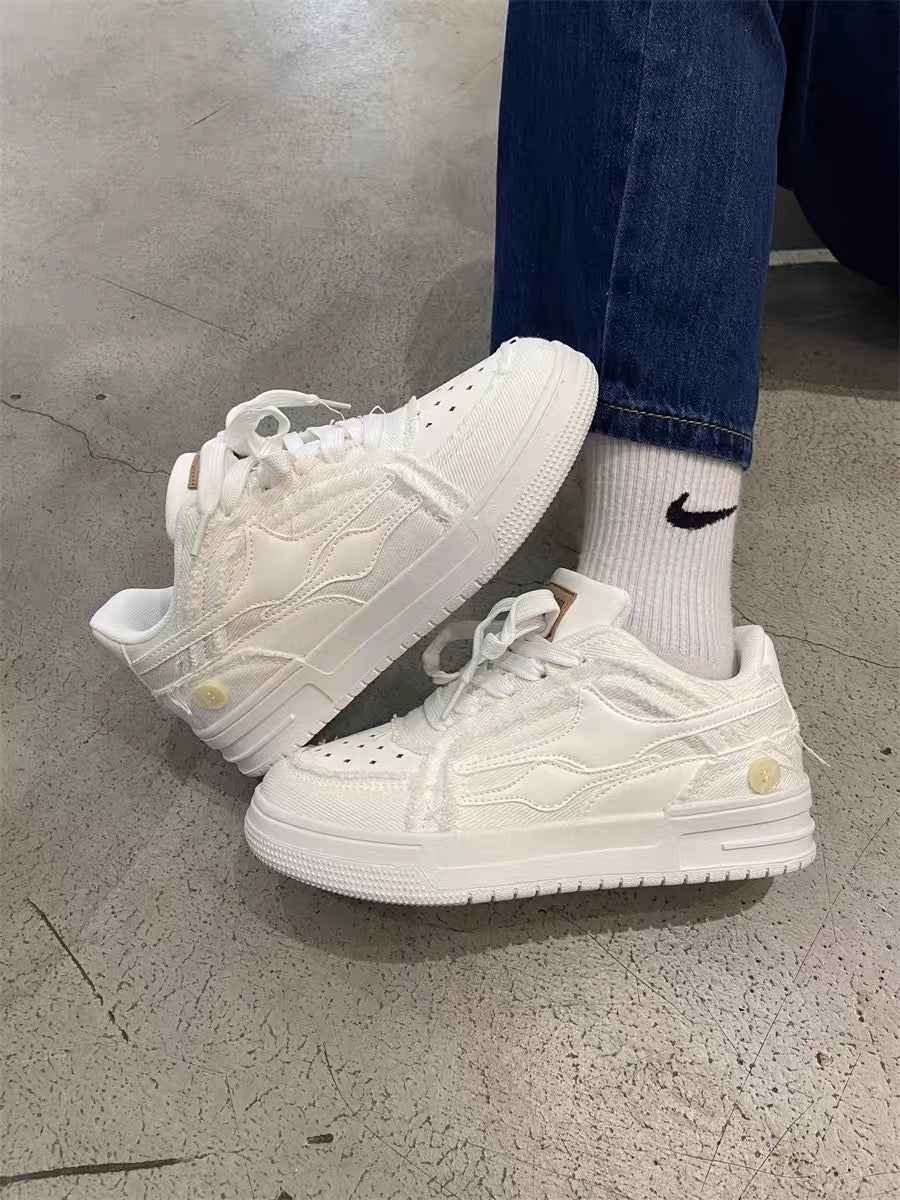 chic national trend broken meteor thick-soled white shoes for students, versatile sports sneakers for men and women, breathable couple shoes