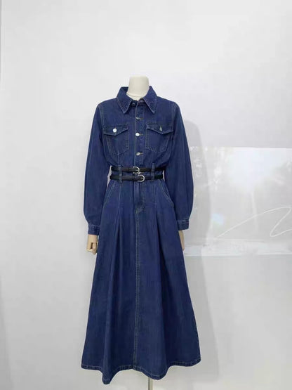Miser Sheep 2023 New French Retro Exquisite Double Belt Long Sleeve High Waist Dress Long Princess Dress Fashion