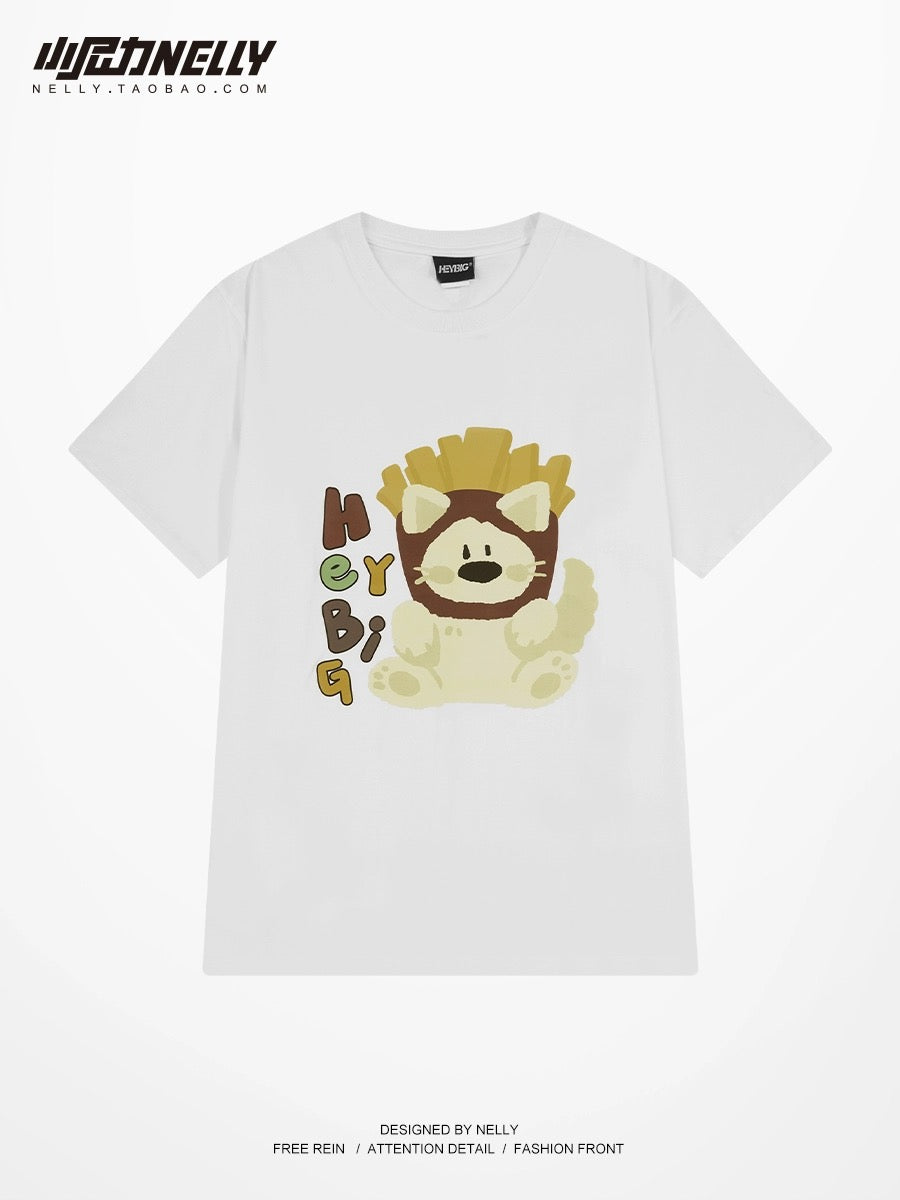 Pure cotton loose American short-sleeved T-shirt for men summer 2024 new couple half-sleeved cartoon men and women trendy brand T-shirt