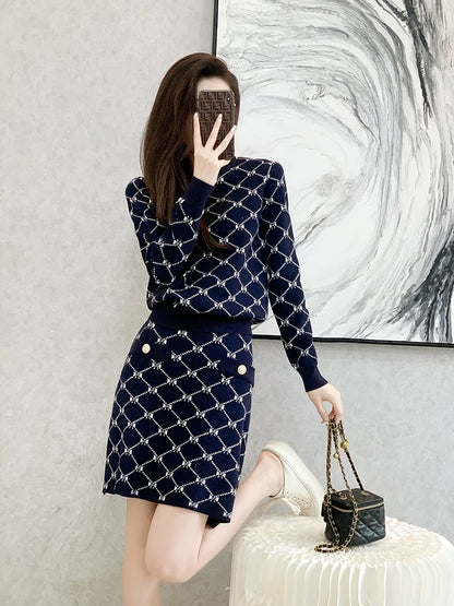 2023 Autumn and Winter New French Style Knitted Fashion Suit Skirt Women's Slim Fit Two-piece Skirt
