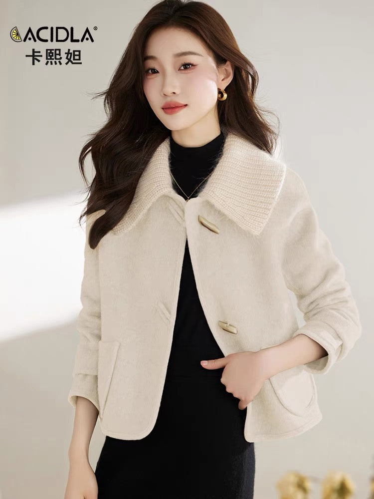 Double-sided woolen jacket women's short cashmere top 2023 autumn and winter new fashion brand discount woolen jacket
