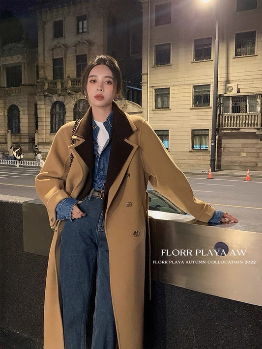 Huahuayuan Florr Playa Twin Flame TwinFlame detachable collar long double-sided woolen coat