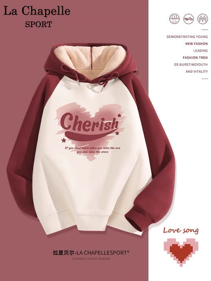 La Chapelle Sweater Women's 2023 New Hot Style American Hooded Raglan Sleeve Autumn and Winter Velvet Jacket Spring and Autumn Style W