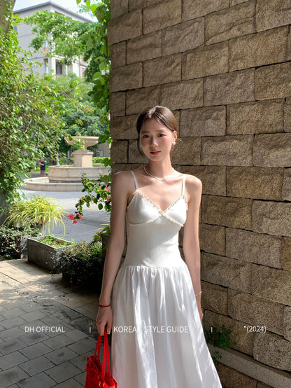 DH OFFICIAL Big Flower [Lisbon Summer] Flying in the White Clouds Spliced Suspender Dress