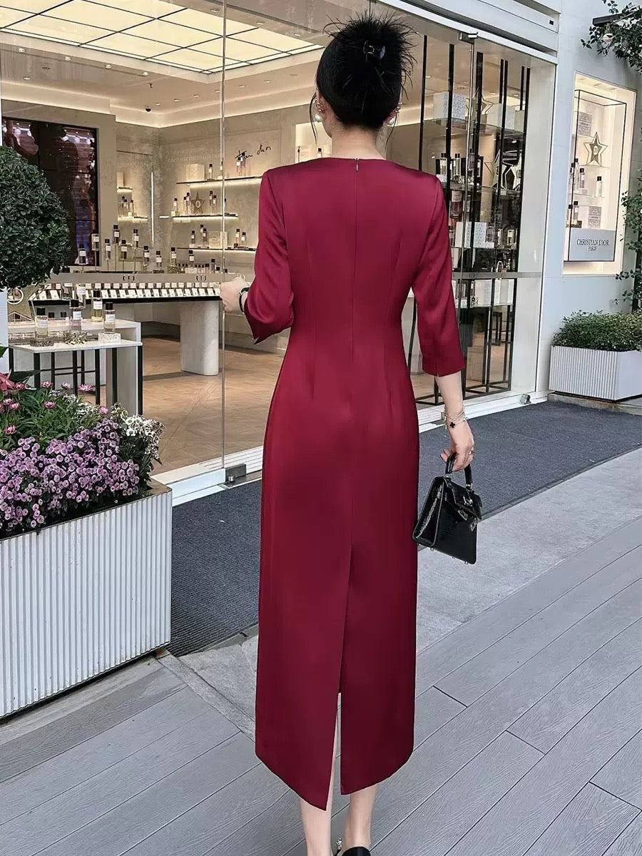 European and American French women's heavy sequin embroidery elegant wedding wedding banquet dress spring autumn winter dress long skirt