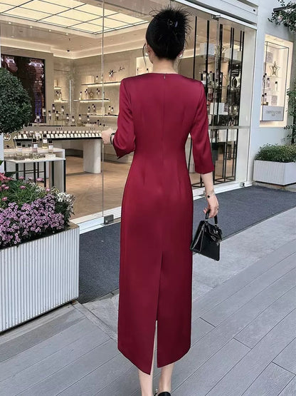 European and American French women's heavy sequin embroidery elegant wedding wedding banquet dress spring autumn winter dress long skirt
