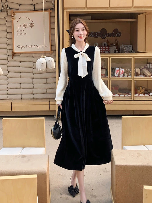 [01.22 New Products 95% Off] Velvet Waist Splicing Dress Women's 2024 New Style Slim Skirt