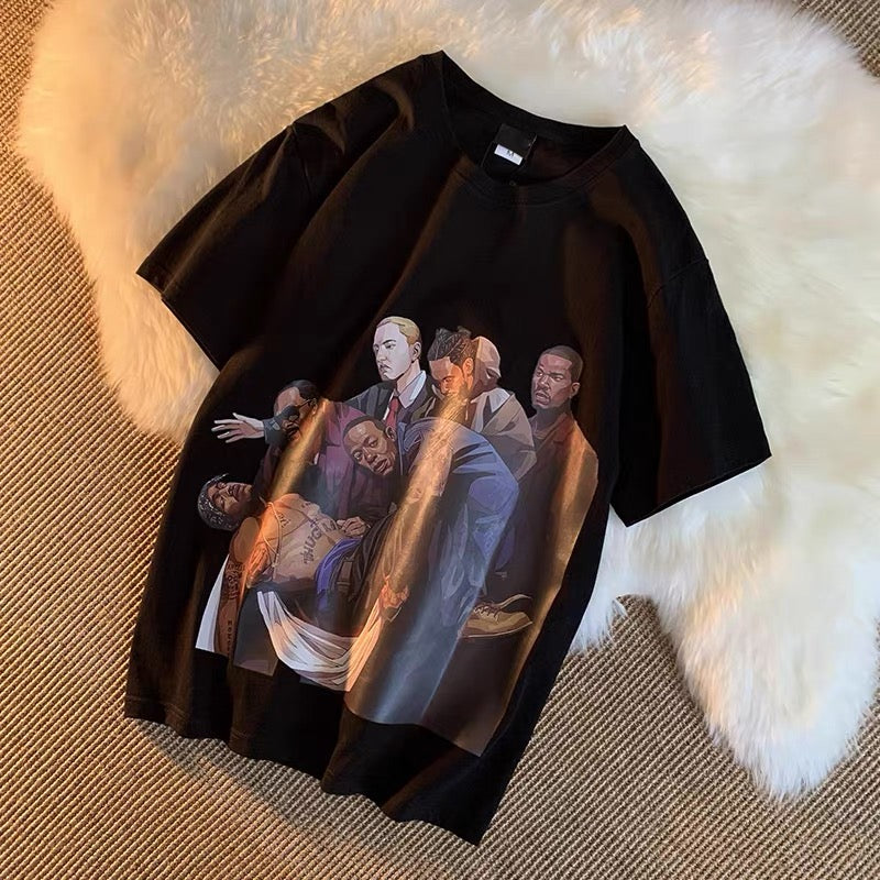 ins street hip-hop short-sleeved T-shirts for men and women 2023 summer new loose high street fashion brand couples wear clothes bf (S0626)