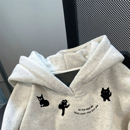 2024 new hot American cat hooded sweatshirt for men and women autumn thin loose national trend niche couple tops