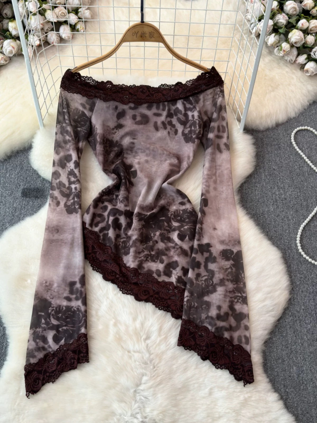 Amorous tops for summer women rose print lace splicing mesh bottoming shirts for women 2024 new style trend