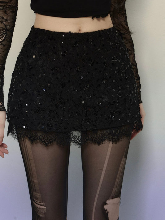 Young and smart legs, beautiful French lace hot girl skirt female autumn and winter A-line slim hip skirt short skirt