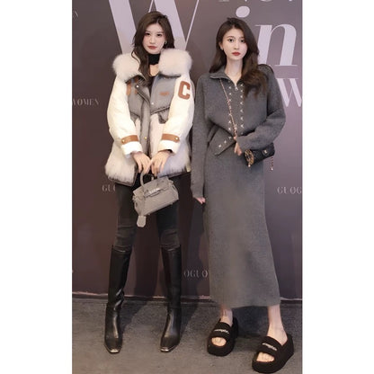 La Chapelle fashionable casual sports suit skirt women's autumn and winter 2023 new knitted skirt two-piece set