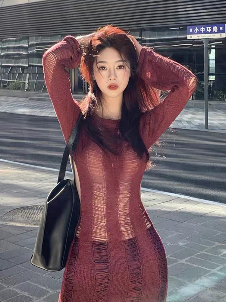 sexy knitted dress Hip-packed sweater sexy halter strap knit dress Sai Feel
