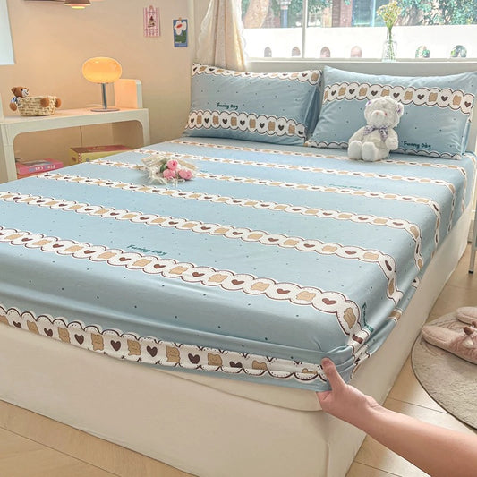 Cotton bed sheet single piece pure cotton bed cover dust cover summer children single mattress anti-slip protective cover three-piece set