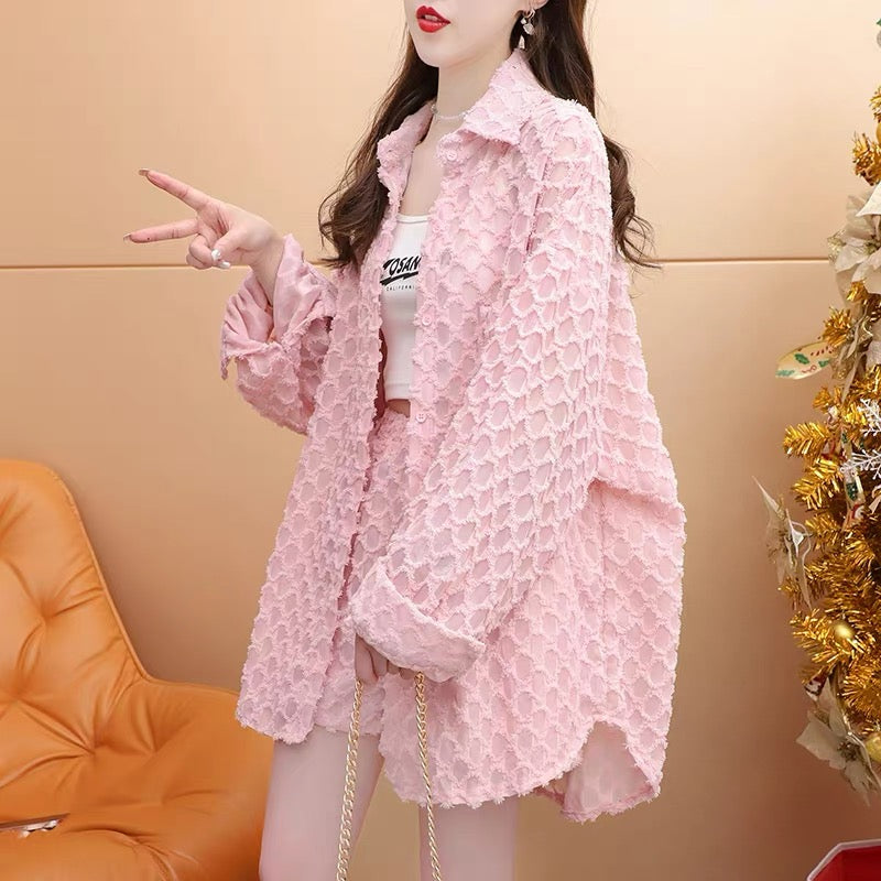 Loose casual shirt two-piece set for women 2023 new summer hot style salty or sweet internet celebrity bombing street professional suit