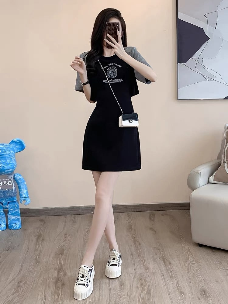 French age-reducing casual dress for women summer 2023 new small temperament slim waist-revealing short-sleeved T-shirt skirt D5599