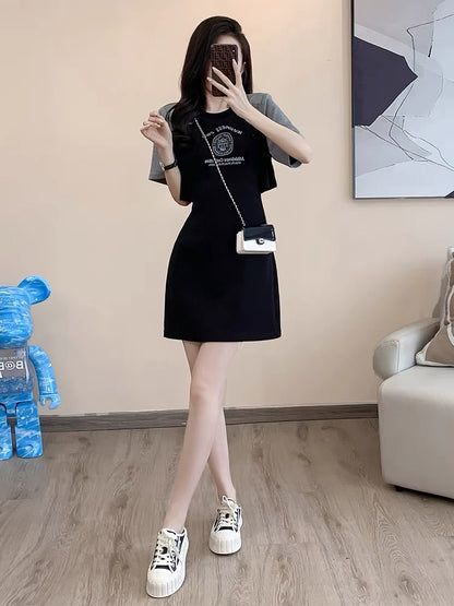 French age-reducing casual dress for women summer 2023 new small temperament slim waist-revealing short-sleeved T-shirt skirt D5599