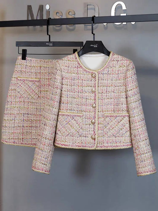 Miss DG high-end small fragrance suit 2023 autumn and winter temperament fashionable lady short coat skirt two-piece set (S0687)
