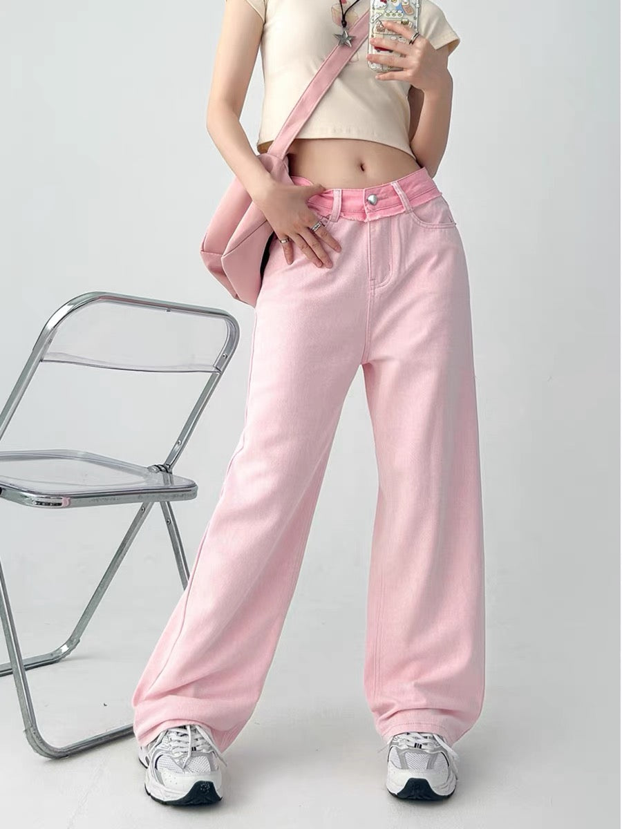 Plus size fat MM jeans women's autumn American retro high-waisted trousers wide-legged loose slimming pear-shaped body pants A3365