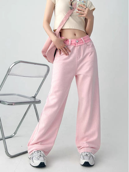 Plus size fat MM jeans women's autumn American retro high-waisted trousers wide-legged loose slimming pear-shaped body pants A3365