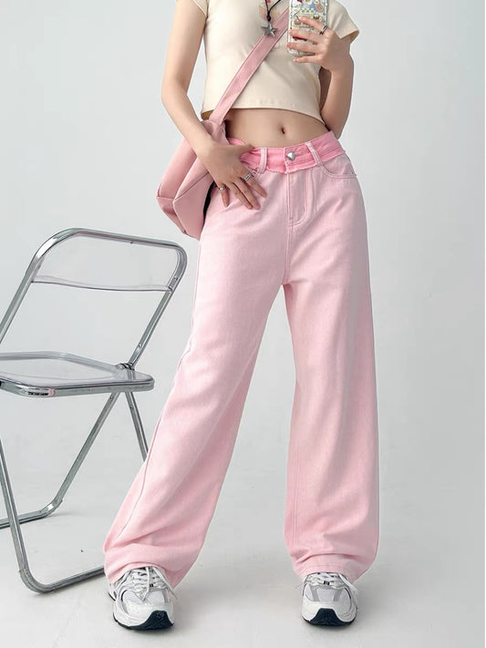 Plus size fat MM jeans women's autumn American retro high-waisted trousers wide-legged loose slimming pear-shaped body pants A3365