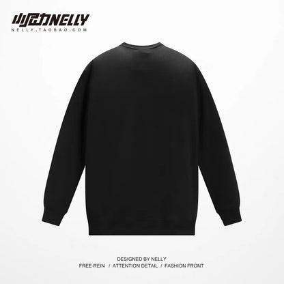 Bear print round neck sweatshirt for men in autumn and winter plus velvet and thickened ins Hong Kong style jacket loose and versatile student top
