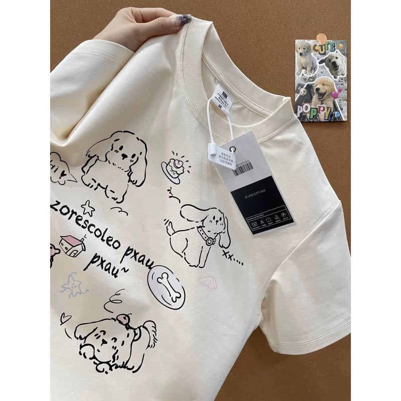 American style ins three bears printed cotton short-sleeved T-shirt men and women summer heavyweight all-match loose couple tops