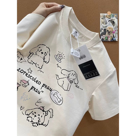 American style ins three bears printed cotton short-sleeved T-shirt men and women summer heavyweight all-match loose couple tops