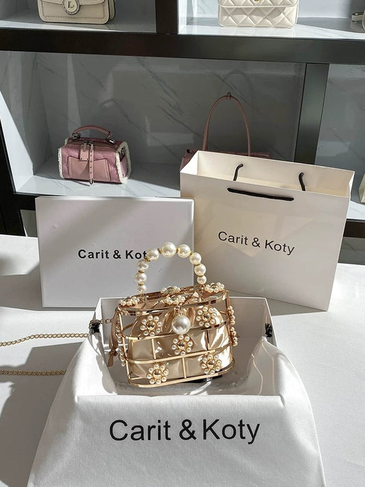 Carit Koty French niche bag 2023 new pearl portable box bag high-end dinner cosmetic bag