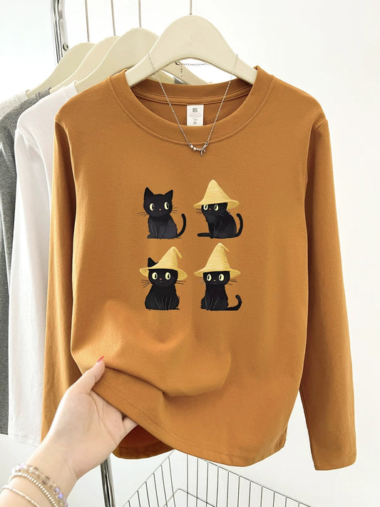 2025 Early Autumn New Style Bottoming Shirt Western Style Straight Shoulder Women's Long Sleeve T-shirt Round Neck College Style Letter Printed Top
