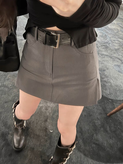Qiu Rouyao Autumn new solid color short skirt A-line design sexy butt-covering sweet and slimming skirt for petite women (S0152)