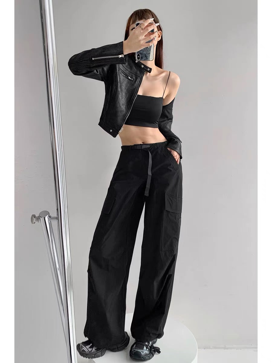 Ins trendy loose American style front pocket straight overalls