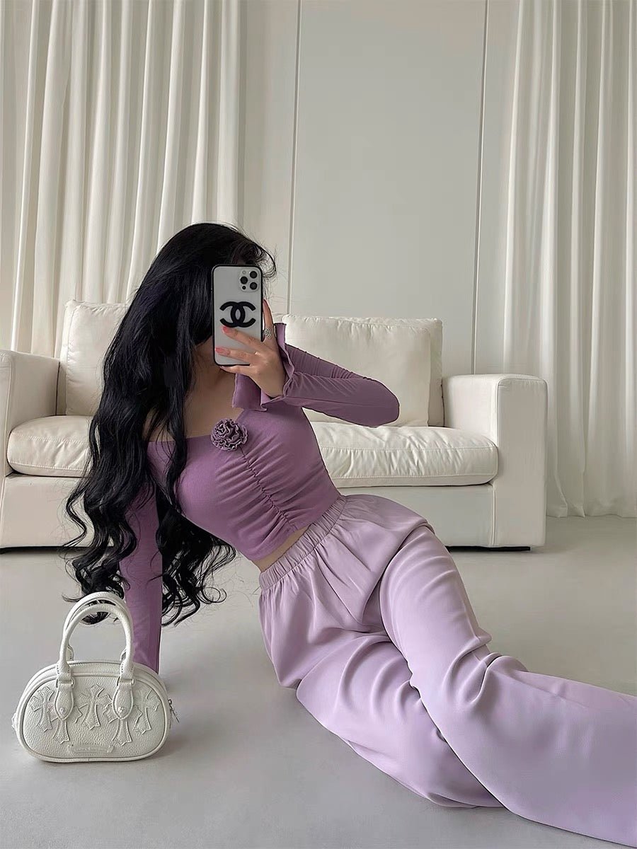 YoungGirlDay pure desire to reduce age, high waist, loose, slim and drape suit, straight casual pants, floor-length trousers for women (B1811)