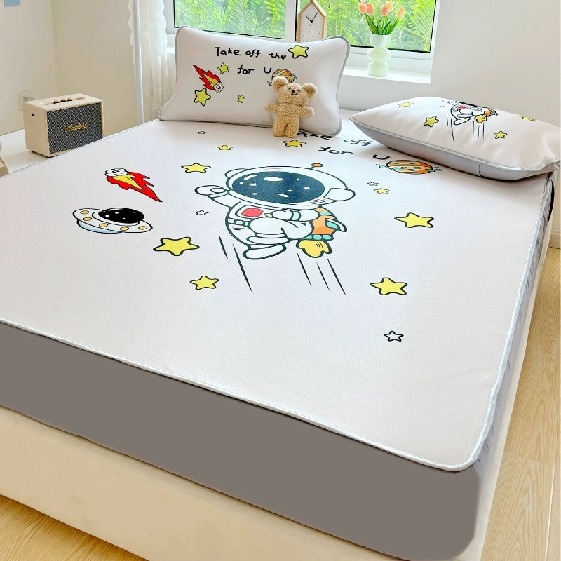 Summer ice silk mat three-piece bed sheet set student dormitory air-conditioning mat home washable foldable soft mat