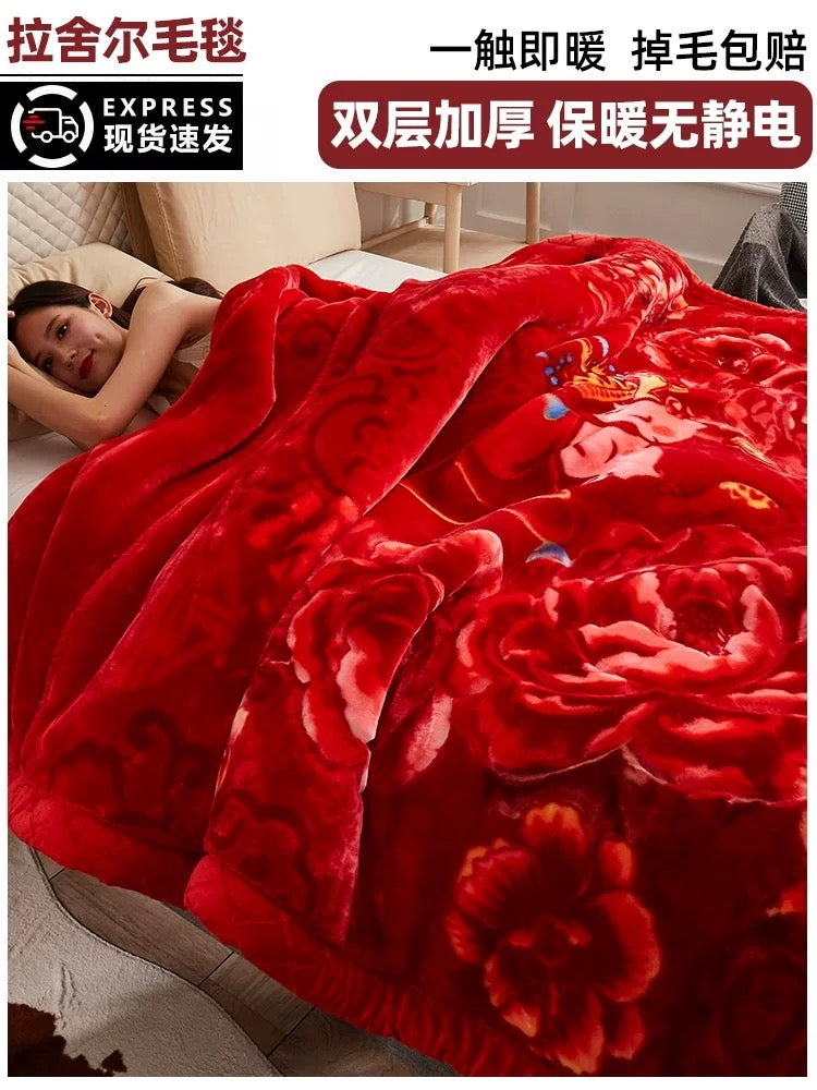 Winter Raschel blanket extra thick plus velvet bed cover blanket quilt wedding coral flannel nap blanket single