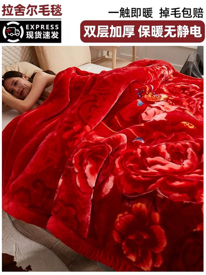 Winter Raschel blanket extra thick plus velvet bed cover blanket quilt wedding coral flannel nap blanket single