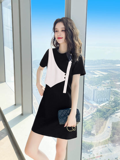 Black dress 2024 new style women's summer design niche summer women's casual skirt small summer style