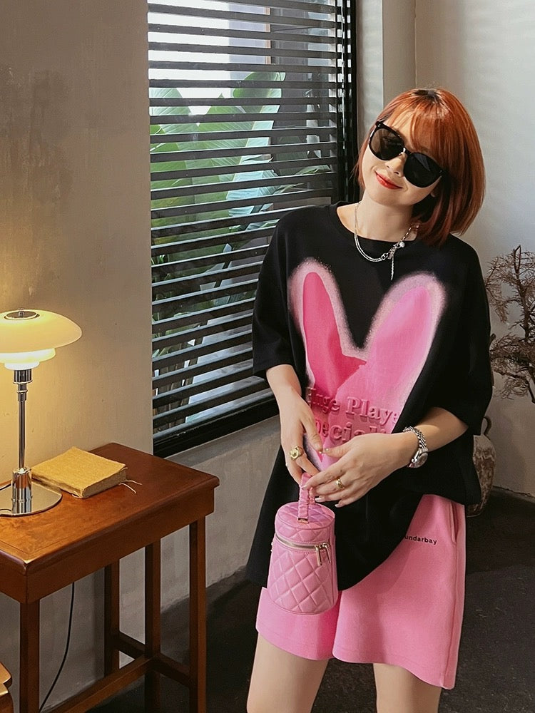 Summer rabbit print white short-sleeved t-shirt pure cotton loose top plus size women's mid-length t-shirt trendy brand