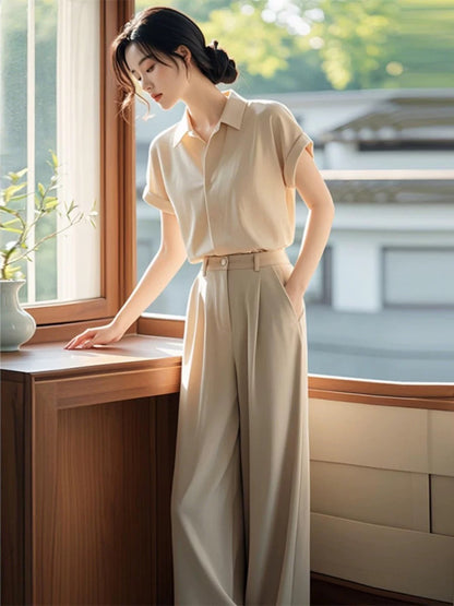 Clearance sale outlet brand high-end stylish professional suits for women summer shirts and pants two-piece suits