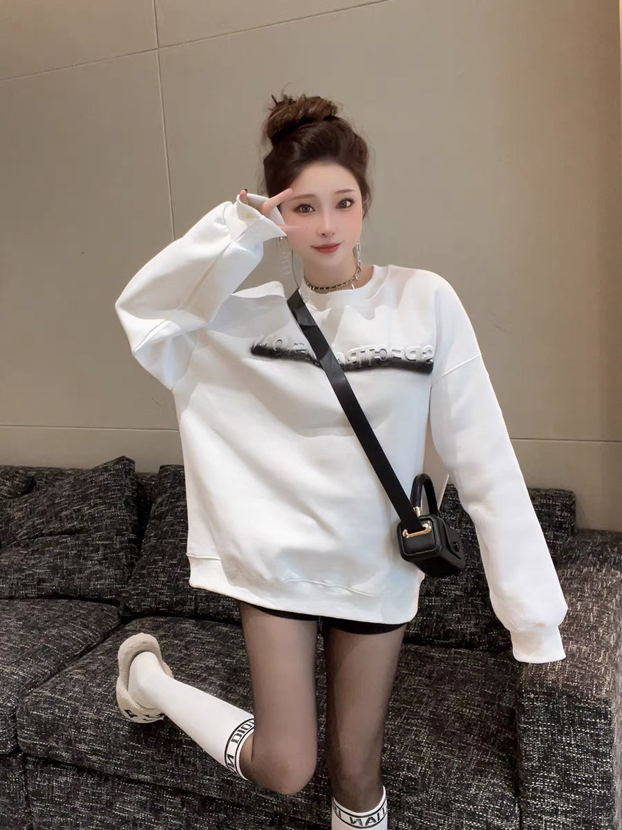 Xiao P Clothes Station mid-length lazy sweatshirt women's thin style high-end super good-looking pullover American retro loose top (T0943)