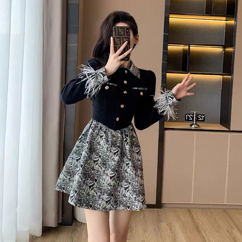 2023 new autumn French black polo dress for small women with cold temperament, unique and chic skirt