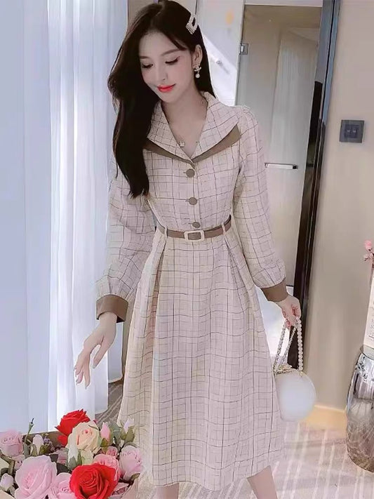 Autumn doll collar dress women's spring and autumn 2023 new style waist slimming French retro long skirt