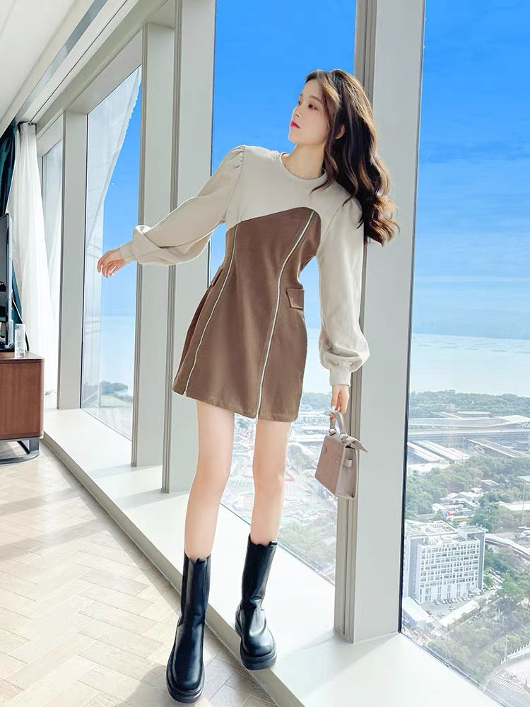 Autumn clothing 2023 new autumn and winter French tea break temperament dress to reduce age and look slimming and high-end sweatshirt skirt for women in autumn T2350