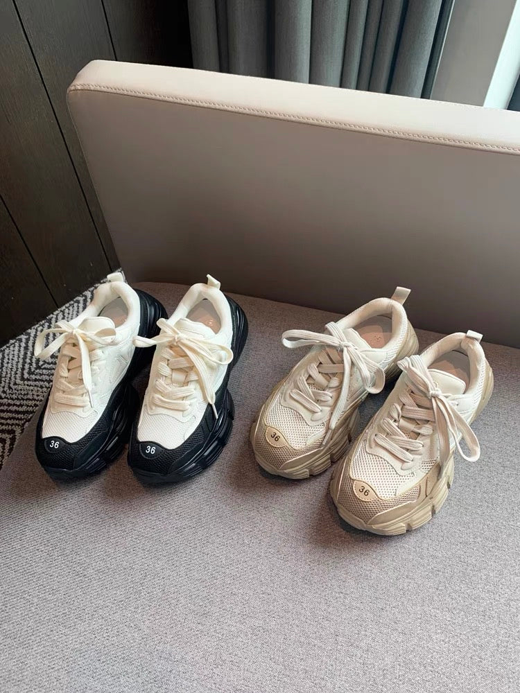 Sports casual shoes women's 2023 new fashion lace-up mesh breathable comfortable genuine leather thick-soled women's old shoes