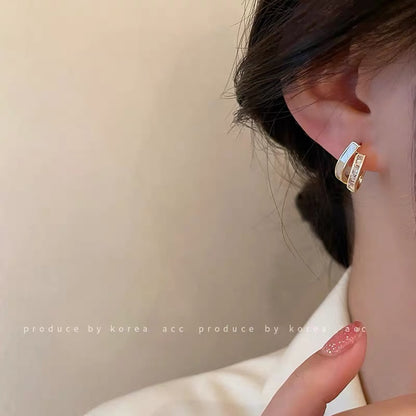 Real gold plating 925 silver needle zircon shell earrings Korean personality niche all-match retro earrings temperament