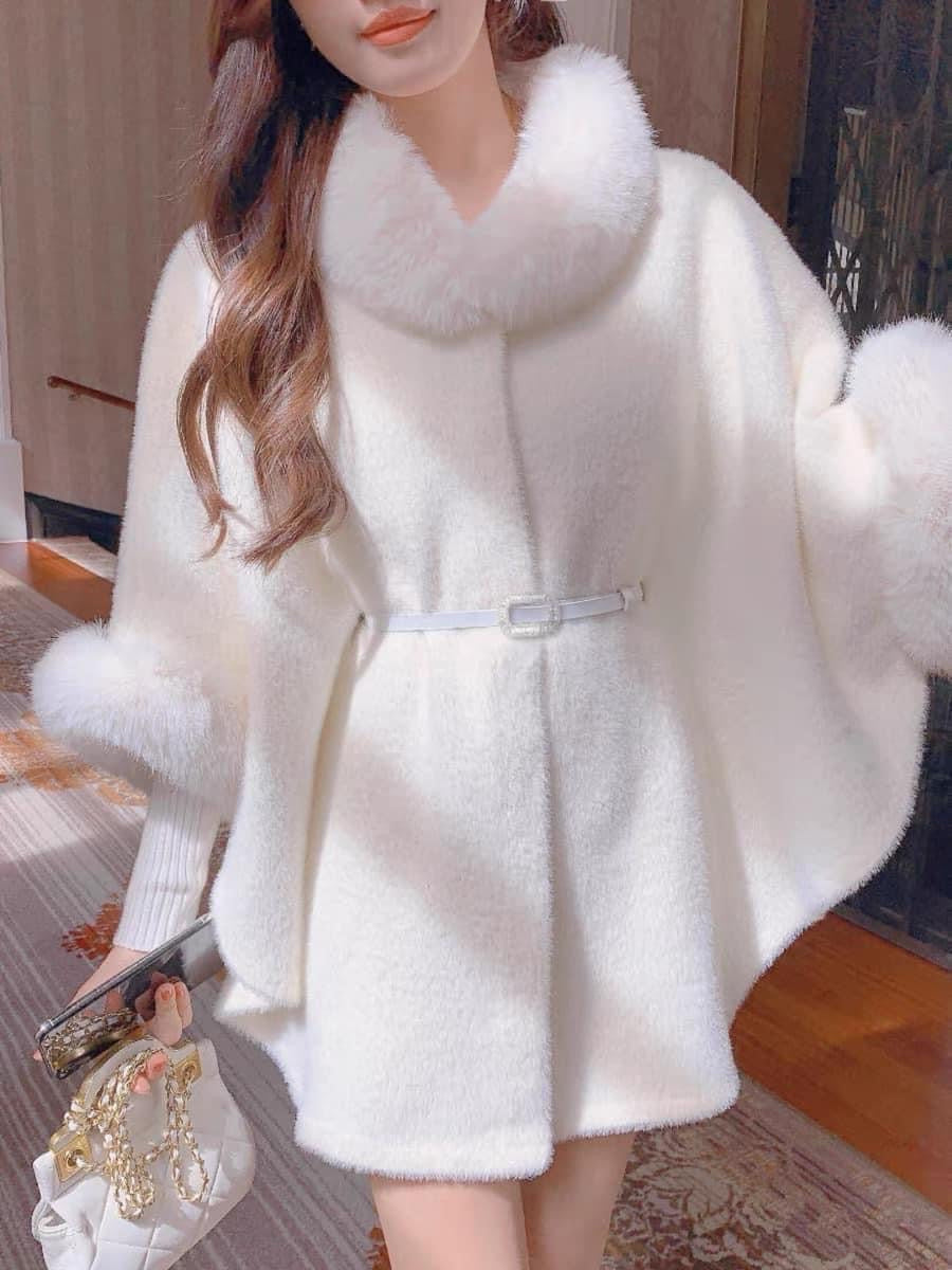 Zhang Xinzi [Winter Milk Cafe] Plush Cape Coat Women's 2023 Winter New Temperament Woolen Sleeve Coat